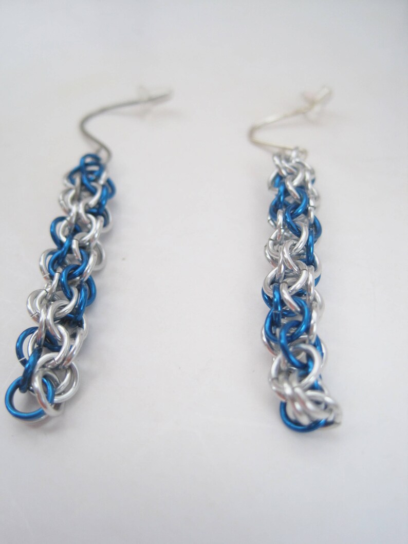 Handmade Jewelry Earrings Gift for Her Chainmail Blue Best Friend Gift Dangle Earrings Girlfriend Gift Chain Earrings