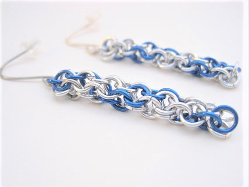 Handmade Jewelry Earrings Gift for Her Chainmail Blue Best Friend Gift Dangle Earrings Girlfriend Gift Chain Earrings