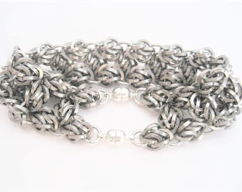 Four Winds Bracelet - Thick Chain Bracelet - Steel Chain Maille - Chunky Chainmaille - Steel Chain Mail - Mens Chainmail -Cool Mens Bracelet