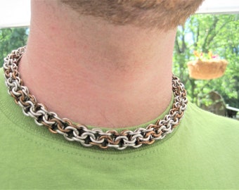 Mens Thick Choker Chain - Masculine Chainmail Necklace