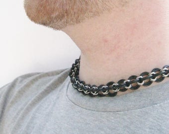 Mens Black Chain Choker Necklace