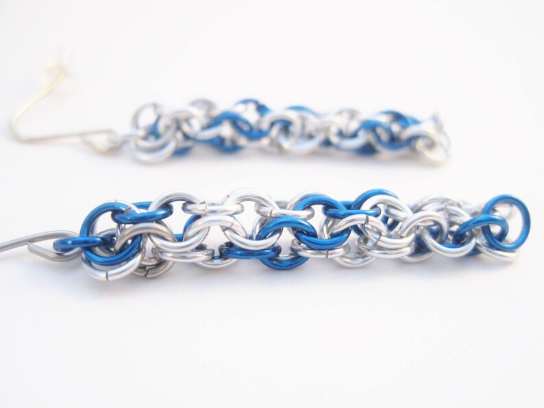 Handmade Jewelry Earrings Gift for Her Chainmail Blue Best Friend Gift Dangle Earrings Girlfriend Gift Chain Earrings