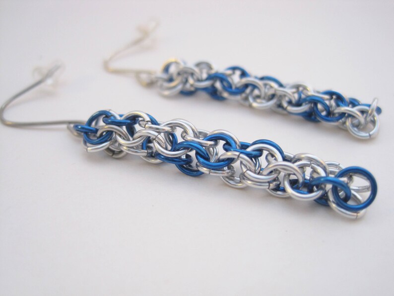 Handmade Jewelry Earrings Gift for Her Chainmail Blue Best Friend Gift Dangle Earrings Girlfriend Gift Chain Earrings