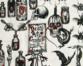 Dark Magic Alchemy Potion Skulls Alexander Henry Cotton Fabric Fantasy Halloween