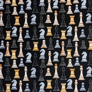 Ebony Chess Checkmate Robert Kaufman Cotton Fabric Pawn Rook Bishop Knight Queen