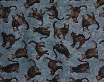 Steel Blue Black Cat Void Kitty Cotton Sheeting Fabric Clothworks