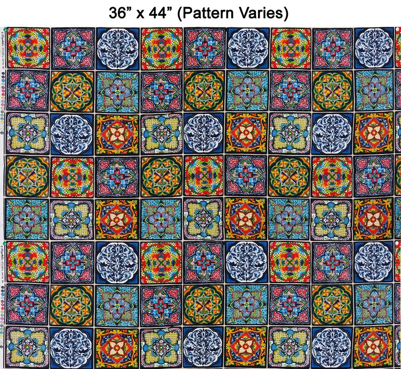 Royal Mexican Talavera Poblana Tile Cotton Fabric Panel Fiesta Collection CHOOSE SIZE image 5