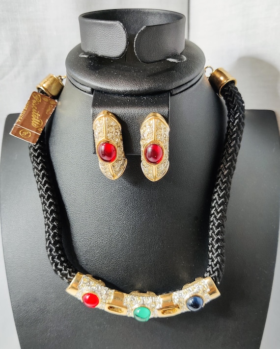 Vintage 1980s Piscitelli Necklace Earrings Bijoux Byzantine Egyptian Revival