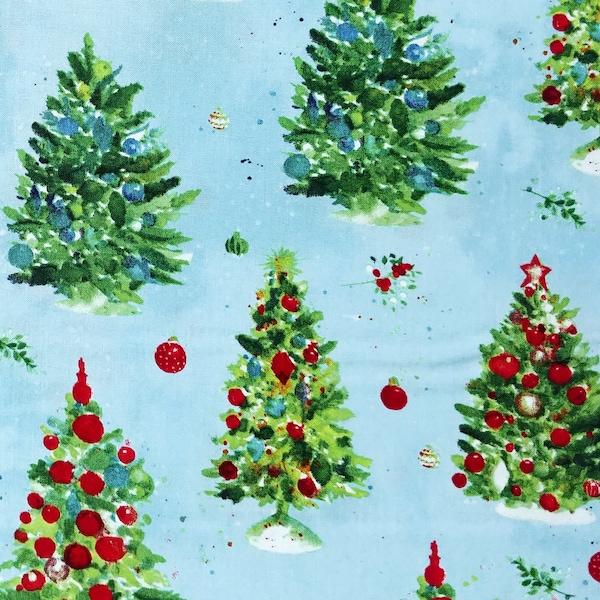 O Christmas Tree Trees Cotton Quilting Fabric Holiday Yule Watercolor Sue Zipkin