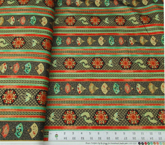 Asian Fanfare Peacock Royal Fans Gold Accent Cotton Fabric Ro Gregg Asian Fanfare Peacock Royal Fans Gold Accent Cotton Fabric Ro Gregg