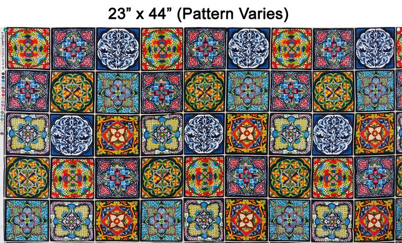 Royal Mexican Talavera Poblana Tile Cotton Fabric Panel Fiesta Collection CHOOSE SIZE image 4