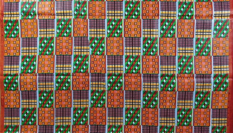 African KENTE Print Hitarget 100/% Cotton Blocks Green Red Yellow Black Sold By The Yard