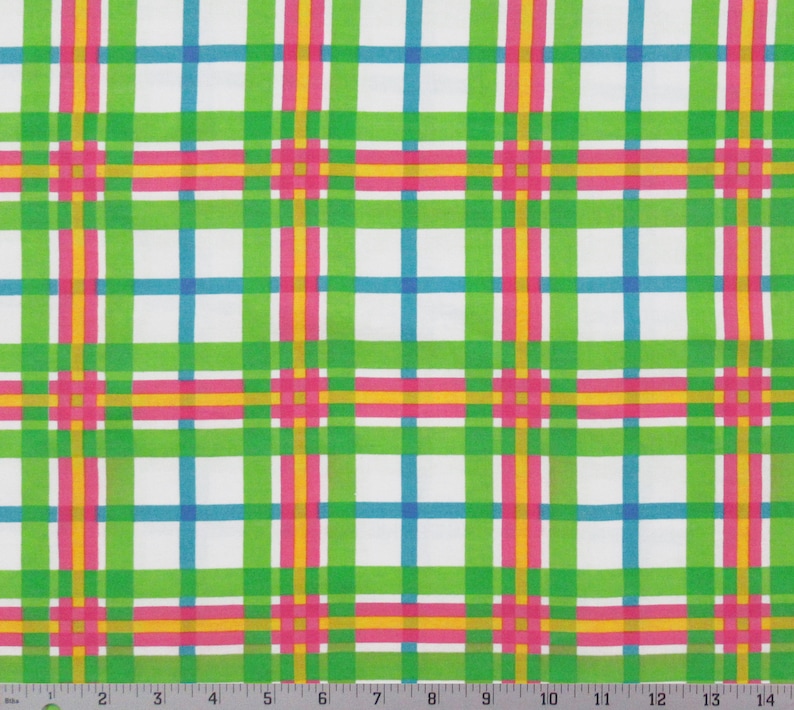 Cotton Quilt Fabric Lime Teal Pink Yellow White Plaid Spring Living Daisy Coordinates Springs Industries By The Half Yard