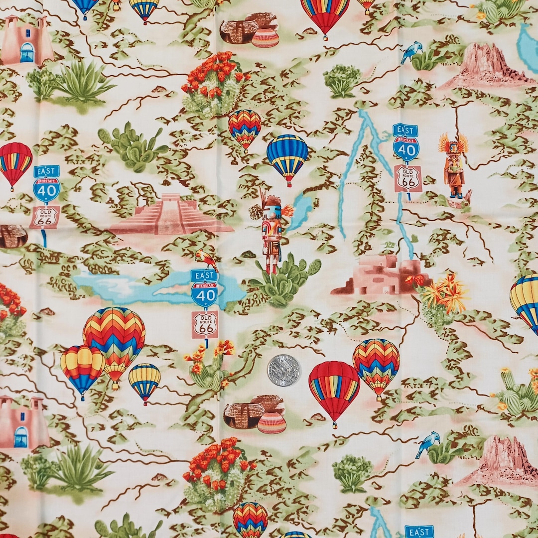 Vintage Timeless Treasures Hot Air Balloon Cotton Quilt Fabric Travel ...