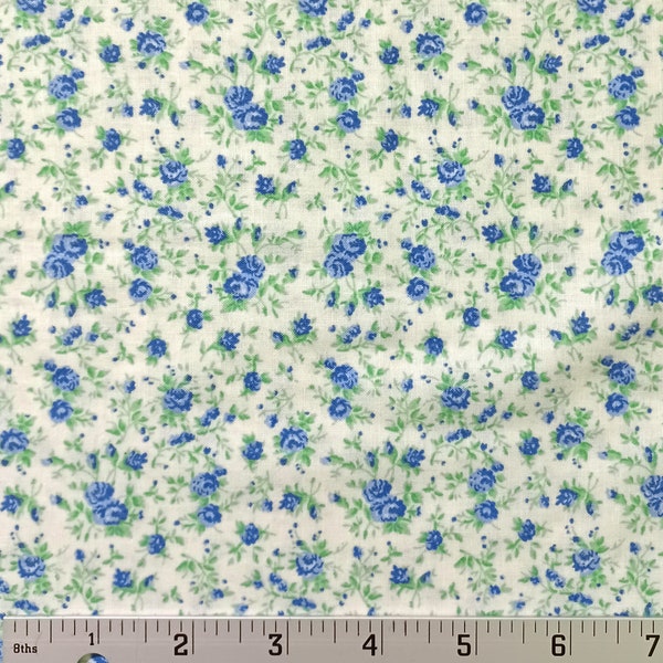 Wild Flowers Ivory Blue Rose Cotton Calico Quilt Cotton Santee Floral