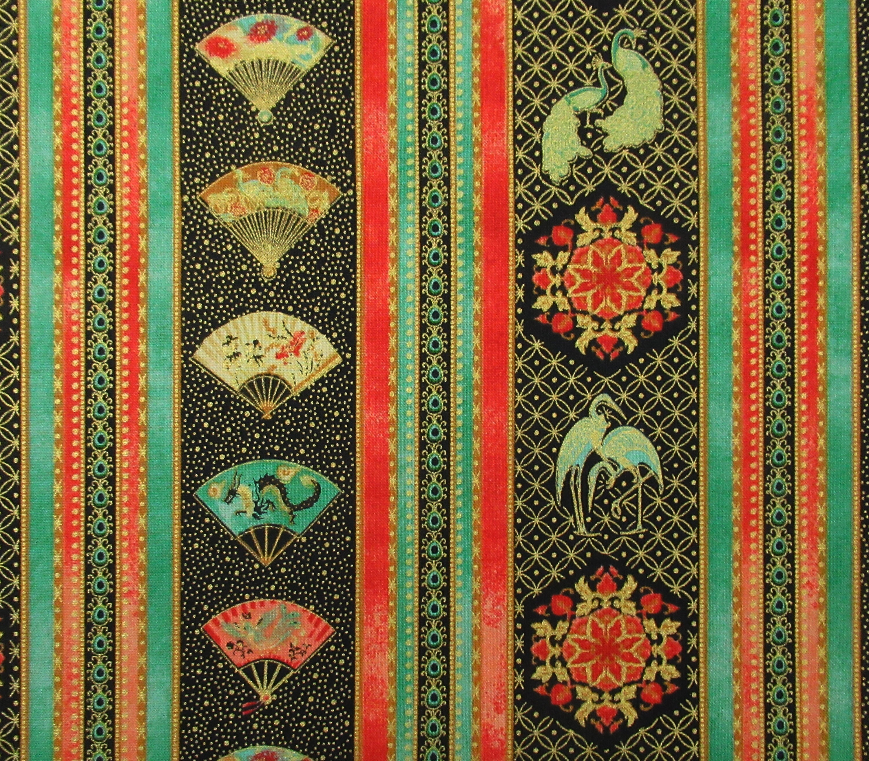 Asian Fanfare Peacock Royal Fans Gold Accent Cotton Fabric Ro Gregg Asian Fanfare Peacock Royal Fans Gold Accent Cotton Fabric Ro Gregg