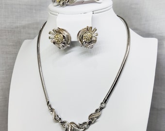 Vintage 1954 Crown Trifari A Philippe Radiance Thistle Necklace Earrings Bracelet