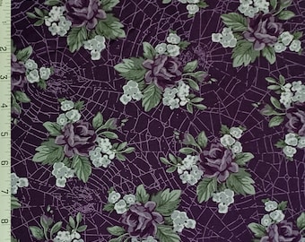 Halloween Purple Tossed Rose Web of Roses Cotton Fabric Maywood Goth Vampire