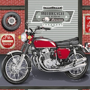 My Tools My Rules Born to Ride Motorcycle Cotton Henry Glass Fabric 23&quot; x 44&quot; Panel