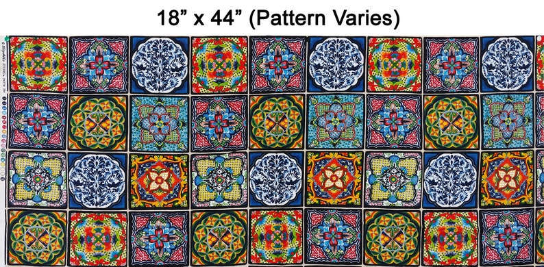 Royal Mexican Talavera Poblana Tile Cotton Fabric Panel Fiesta Collection CHOOSE SIZE image 3