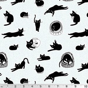 Dear Stella Icy Chillin Black Cat Cotton Quilt Fabric White Black Void Cats