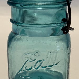 Vintage Ball Jar #7 Aqua Blue Square Wire Bail Canning Collector