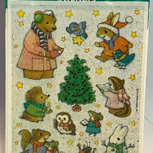Pegatinas vintage de Ambassador: animales de invierno, Navidad, conejo, oso, erizo, criaturas del bosque