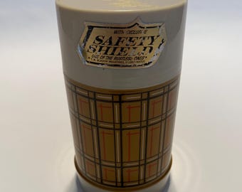 Vintage Aladdin Plaid Thermos: Tan Brown Camping Bottle