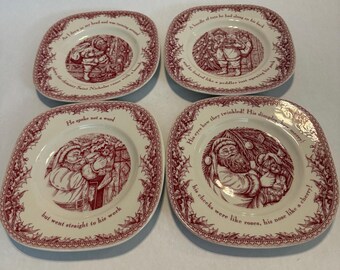 Juego de 4 platos de postre vintage "La noche antes de Navidad" de Noble Excellence, con diseño de Papá Noel.