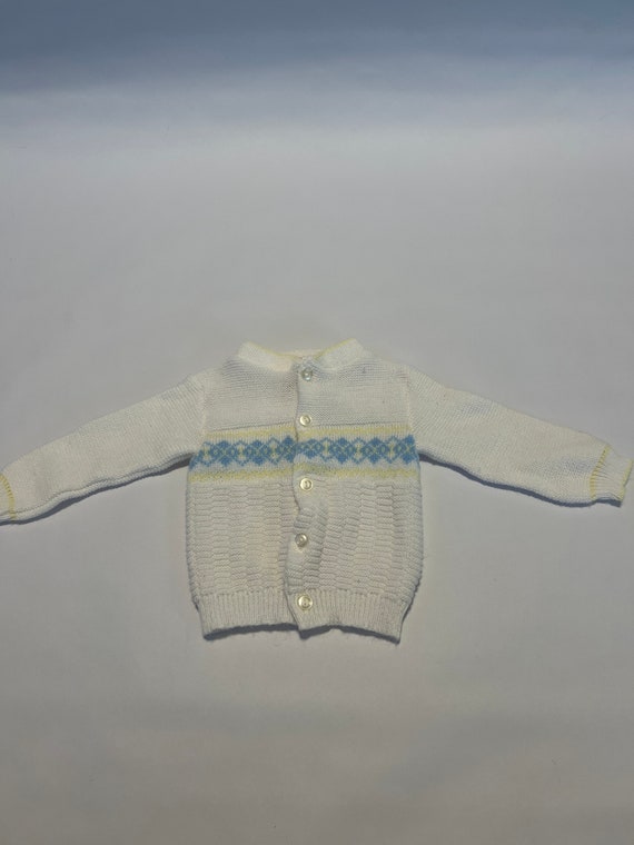 Vintage Newborn Baby Sweater White Blue Yellow Arg