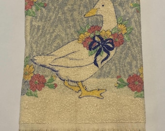 Toalla de cocina Franco vintage de ganso campestre, nueva, sin etiquetas, beige, azul, rosa y amarillo