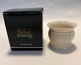 Vintage Belleek Votive Candle Holder Fine Parian China  Visitor Centre Exclusive Made in Ireland Harp Celtic Knot