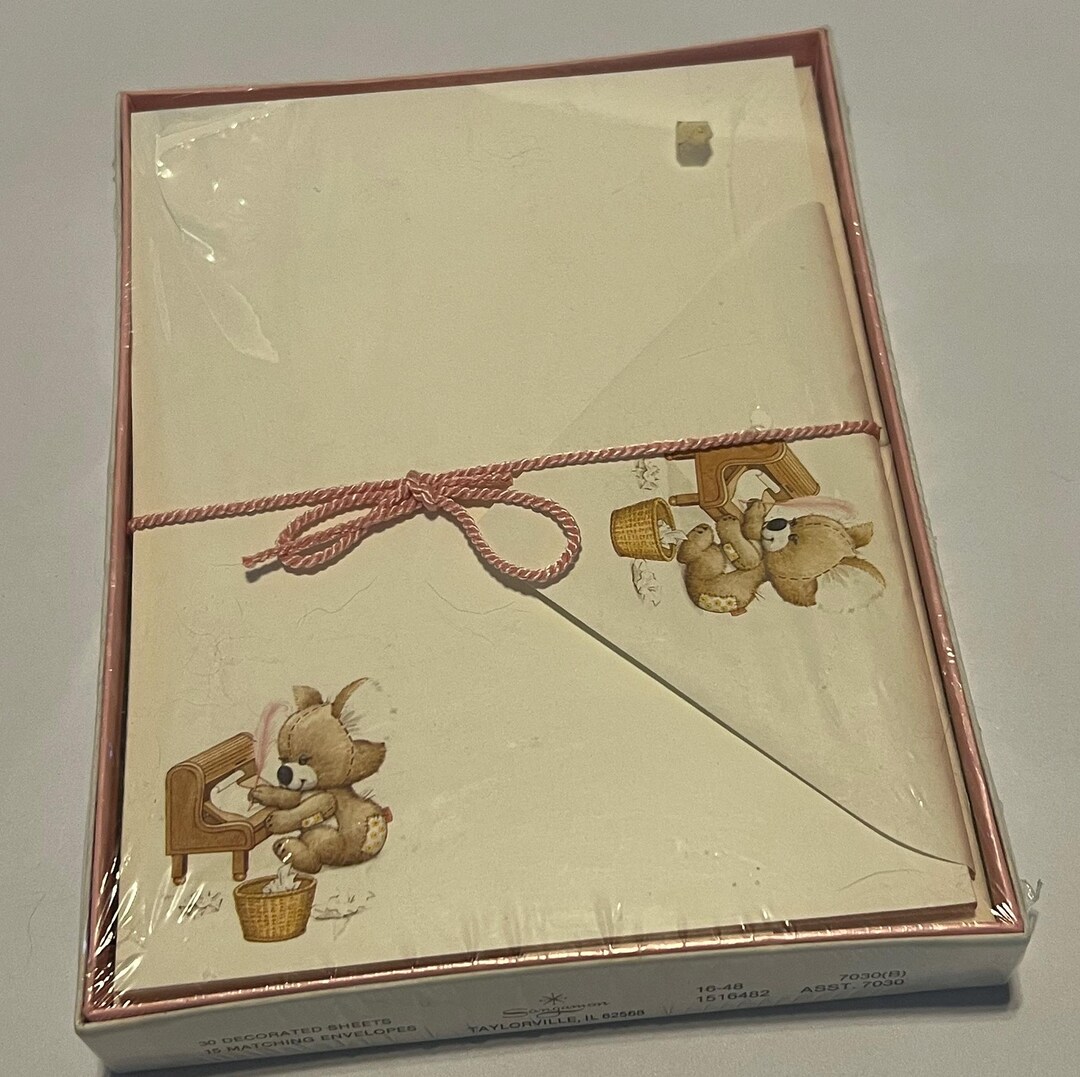 Vintage Sangamon Rag Tag Teddies Stationery Set 30 Decorated Sheets 15 ...
