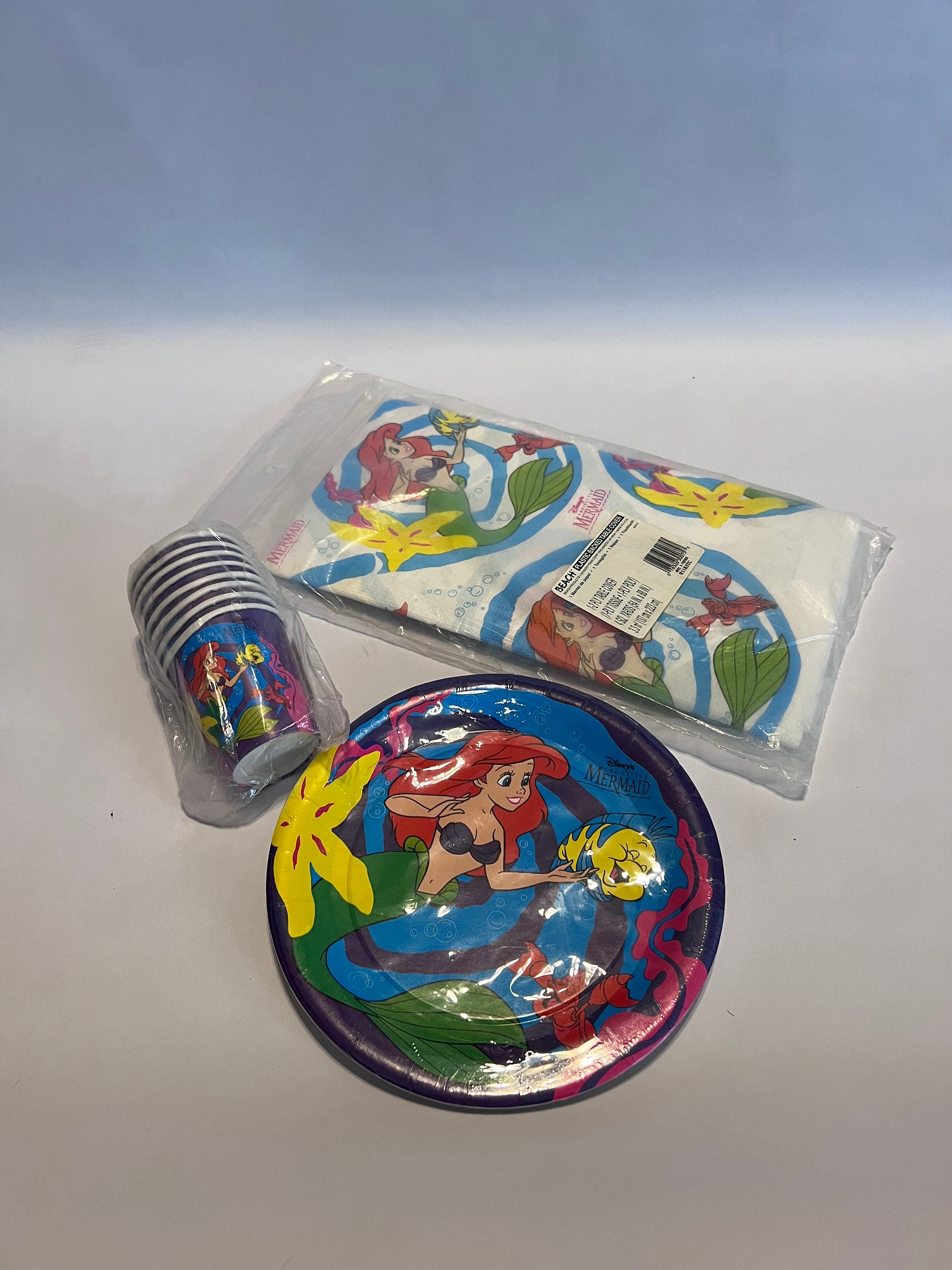 Vintage Disney The Little Mermaid Birthday Party Plates Cups Paper Tablecover Ariel Flounder Sebastian Serves 8