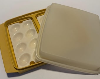 Contenitore vintage per uova alla diavola Tupperware Harvest Gold Yellow, contiene 16 uova
