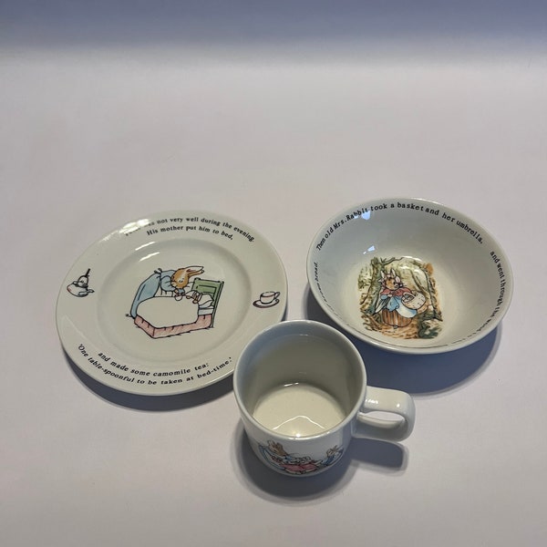 Vintage Wedgwood China Beatrix Potter Peter Rabbit Child’s Set Plate Bowl Cup