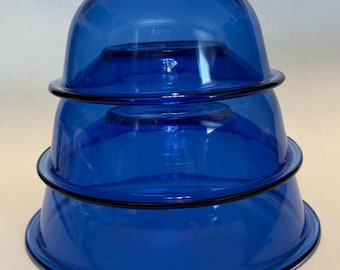Vintage Pyrex Cobalt Blue Glass Nesting Bowls 322, 323, 325 Made in the USA