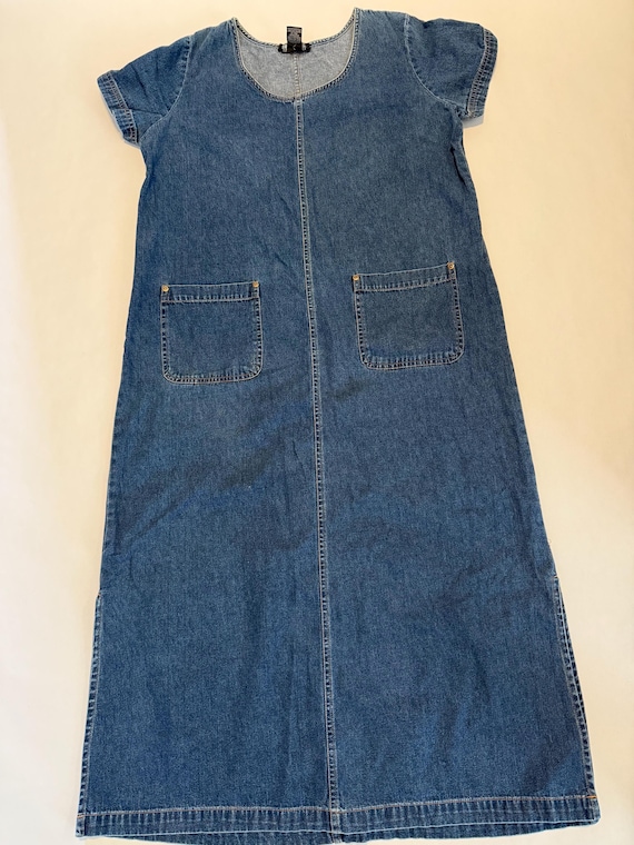 ladies denim dress size 12 Women's Living Large Double Button Denim Mini Dress in Medium Wash