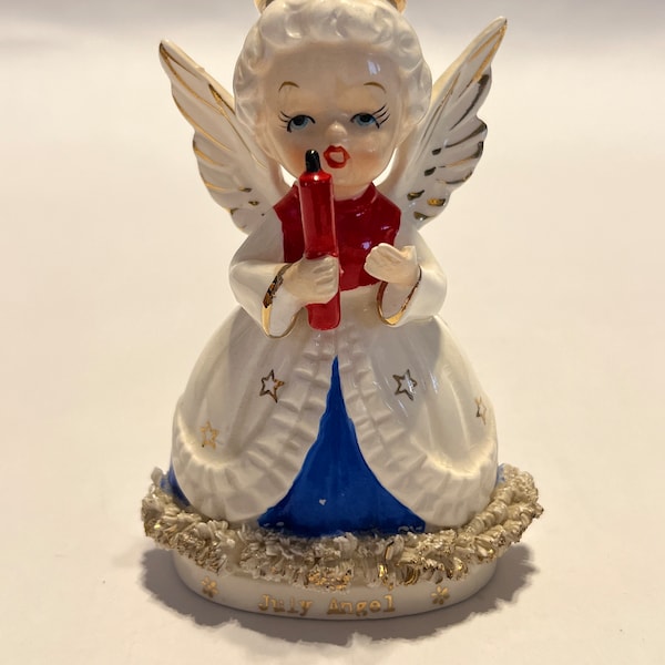 Figurina di angelo di luglio vintage di alta qualità rosso bianco blu oro prodotta in Giappone