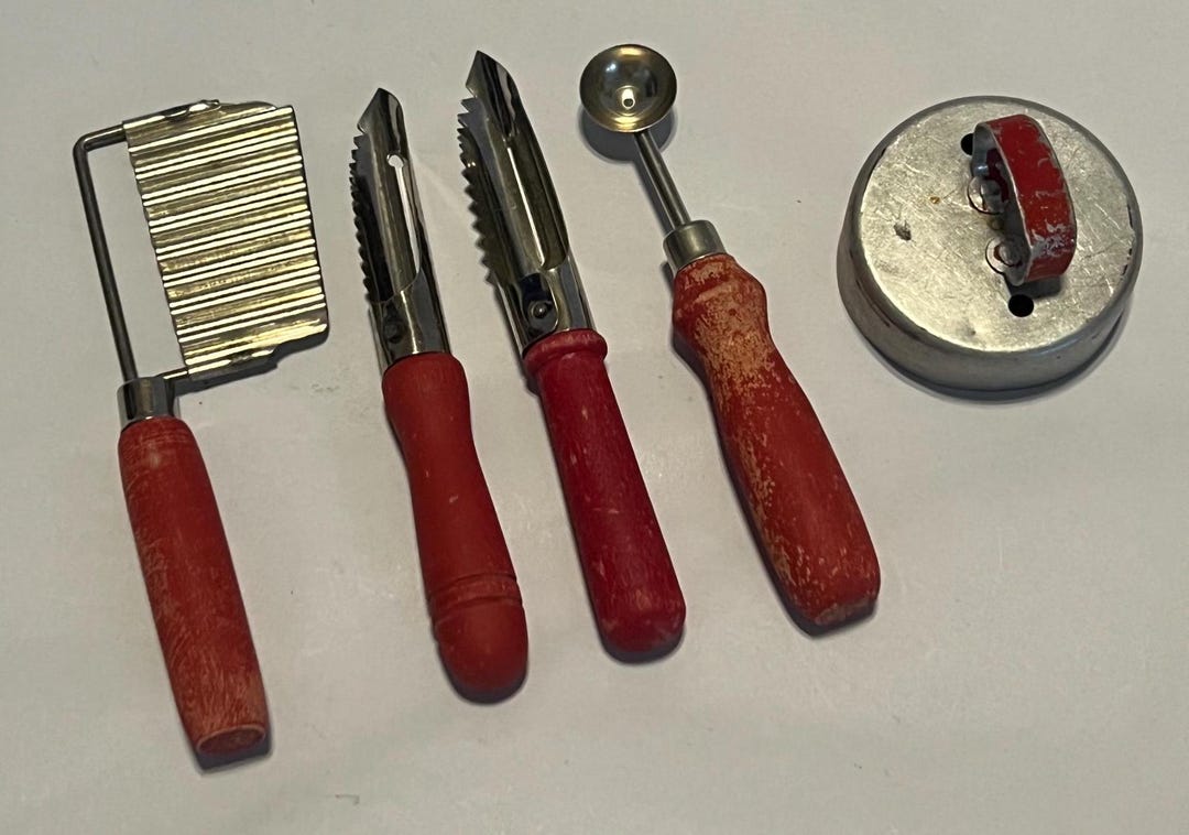 Vintage Farmhouse Kitchen Gadgets: Red Wood Handle Tool Set - Etsy
