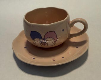 Vintage Sanrio Little Twin Stars Pink Cup and Saucer Made in Japan
