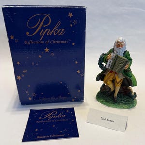 Pipka Reflections of Christmas 6” Irish Santa Figurine Christmas Holiday Hand Numbered 2645/9700 Leprechaun Accordion