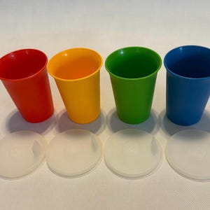 Vintage Tupperware Kids Tumblers Orange Yellow Green Blue Sippy Cups