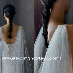 Cape voile Cape de mariée Voile de mariage Cape d'épaule Voile traîne Cape avec épaule en V Cape de mariage avec cascade