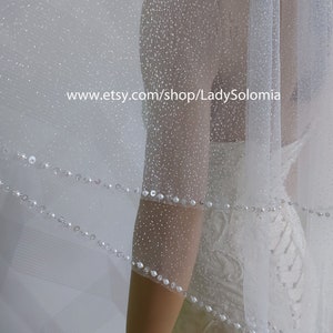 Glitter Beaded wedding veil Pearls Bridal Veil Cathedral veil Pearl Cathedral Wedding Veil 2 tier Glitter veil bridal veil Beaded Veil Ivory