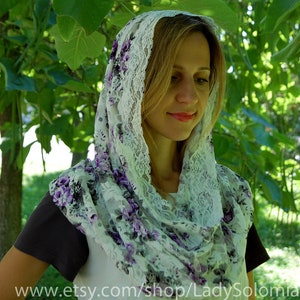 Catholic veil white latin mass veil white infinity mantilla, catholic chapel, church headcovering orthodox veil church veil lace snood