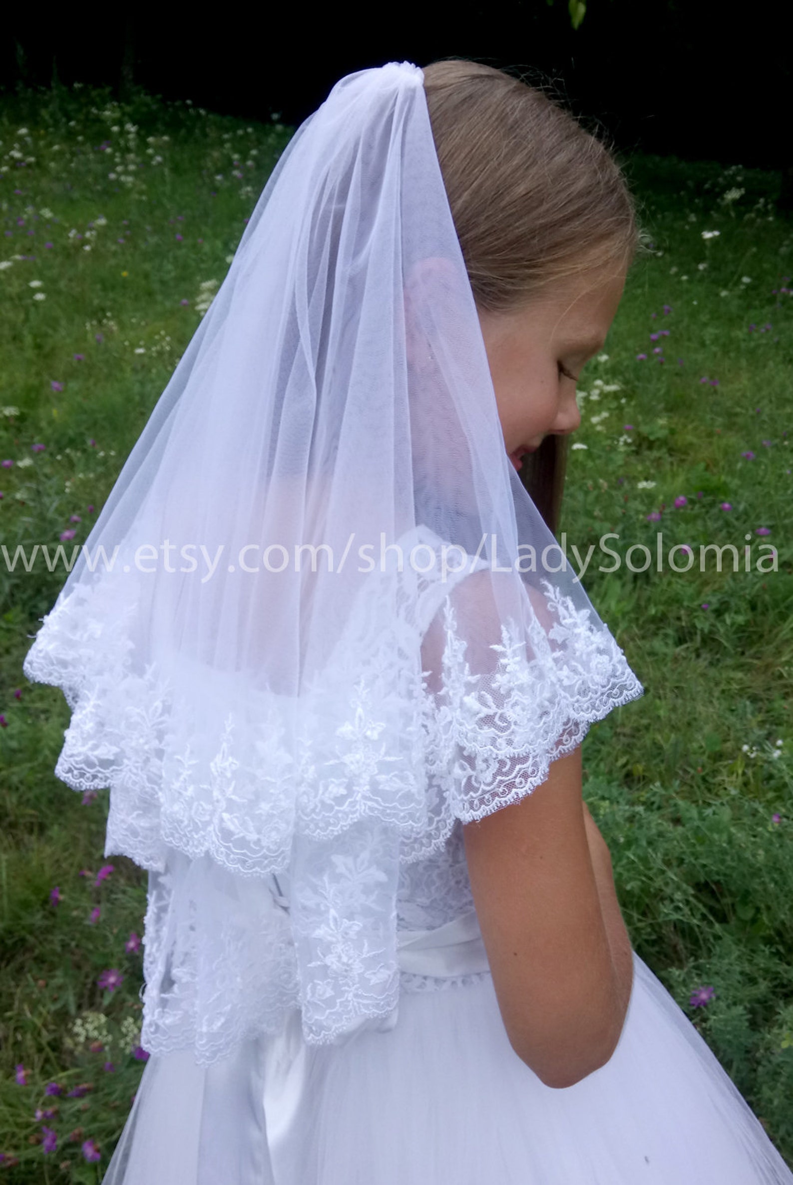 Holy Communion Veil First Communion Veil 2 Tier Beaded Girls Etsy