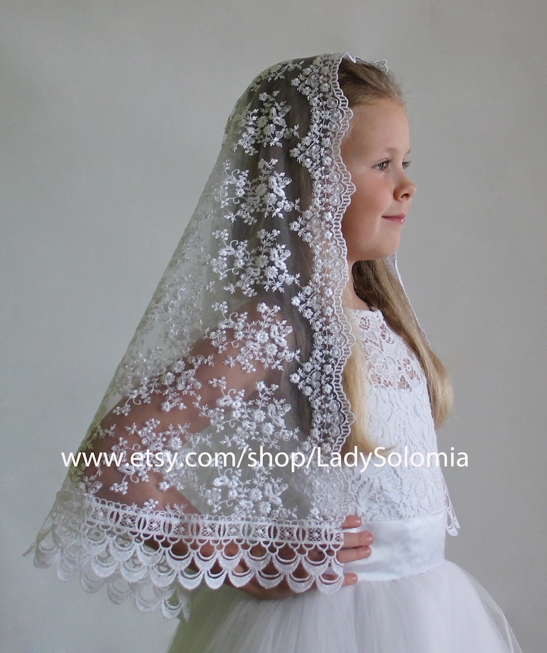 First Communion Veil Little Girl Chapel Veil Latin Mass Etsy