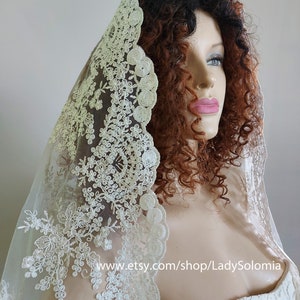 Light Ivory Wedding Mantilla  Chapel Veil Catholic, Bridal Floral Wrap Veil Religious Head covering Church veil Orthodox veil Spanish Style