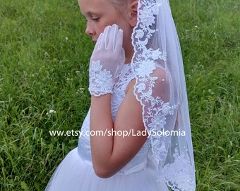 First Communion Veil, One tier communion veil, Holy Communion, Lace Communion Veil, Flower girl veils, Little girls veil, Communion Mantilla